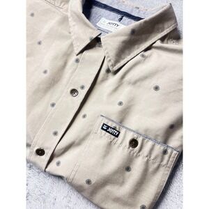 Jetty Shirt Mens XL Draw Your Own Line‎ Tan Button Pocket All Over Print
